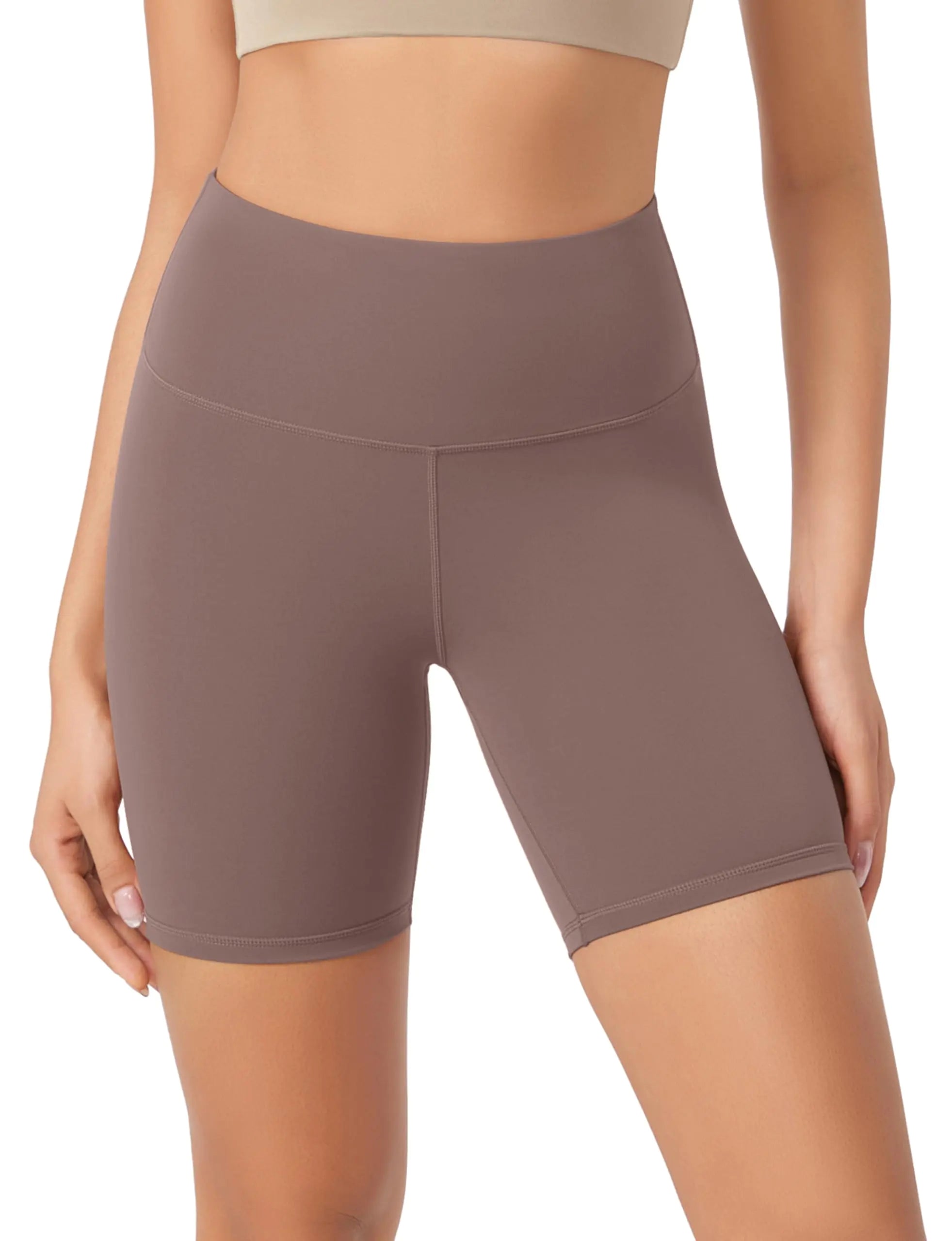ODODOS ODLEX High Waist Workout Shorts for Women Tummy Control Workout Gym Athletic Biker Shorts-6" Inseam Purple Taupe X-Large