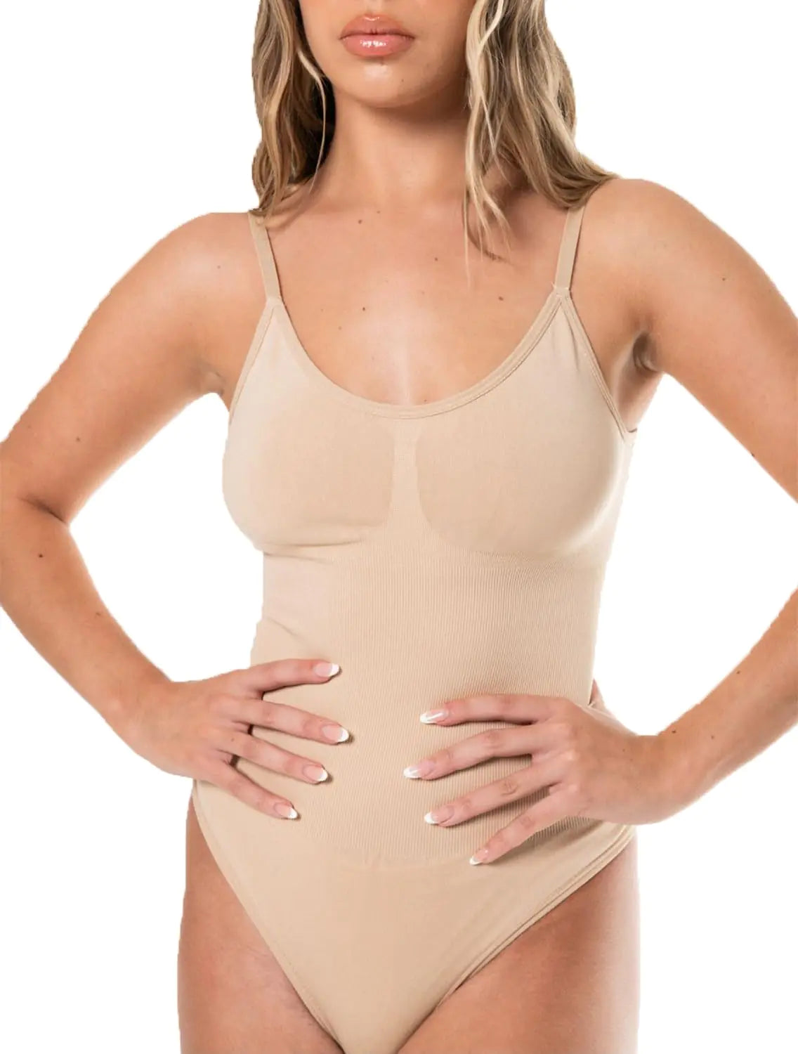 HeyShape - Womens Seamless Tummy Control Shapewear Bodysuit – Sculpting Tank-Style Snatched Waist Thong or Brief - Nude 2XL