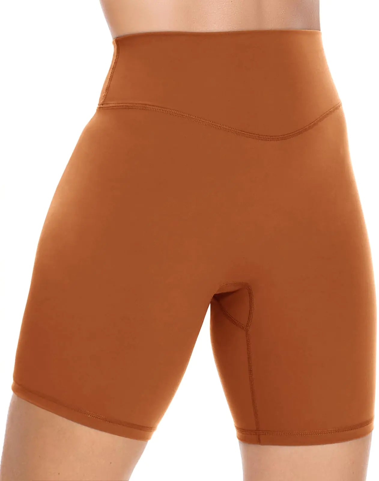UEU High Waisted Sports Shorts for Women Tummy Control Workout Gym Yoga Shorts No Front Seam 5" Rust S