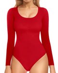 MANGOPOP Double Lined Long Sleeve Bodysuits for Women Scoop Neck Thong Bodysuit Tops Seamless