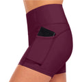 Natural Uniforms Womens High Waist Yoga Shorts with Tummy Control (Burgundy X-Large)