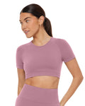 PAVOI ACTIVE SculptForm Collection | Womens Sculpting Seamless Crop Top High Support Breathable Short Sleeve Gym Workout Tee | X-Small Blush