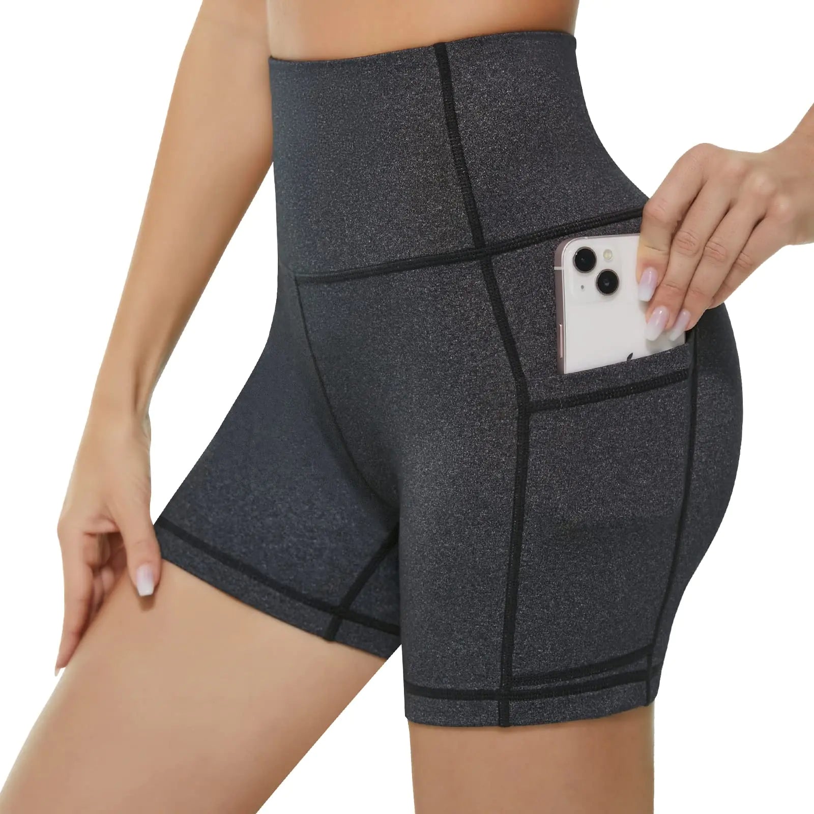 KKB 5/8 High Waist Active Wear Shorts Yoga Leggings for Women Tummy Control Workout Shorts Side Pockets Running Pants (5"-Charcoal 2X-Large)