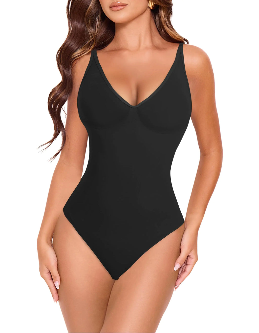 6pecil Shapewear Bodysuit Tummy Control Deep V Neck Seamless Butt Lifting Body Shaper for Women(BlackXX-Large)