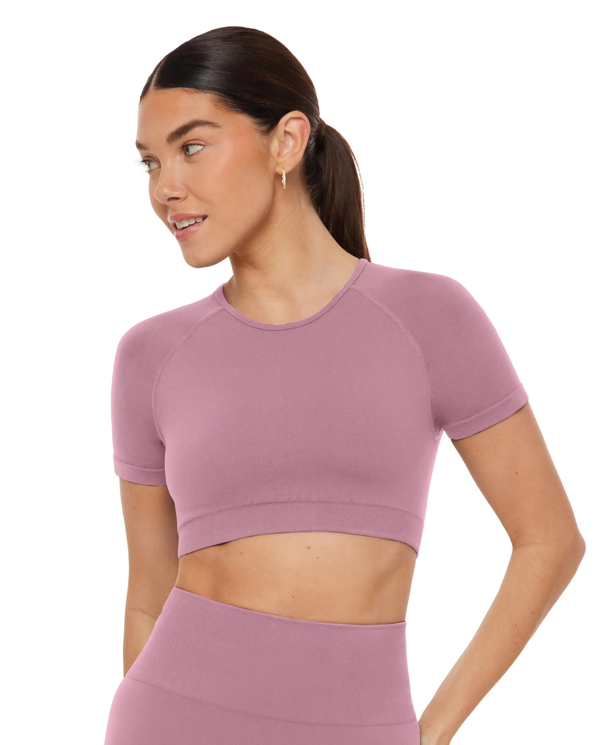 PAVOI ACTIVE SculptForm Collection | Womens Sculpting Seamless Crop Top High Support Breathable Short Sleeve Gym Workout Tee | X-Small Blush