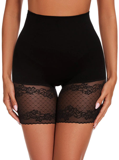 ciksob Lace Slip Shorts for Under Dresses Tummy Control Butt Lifter High Waisted Under Shorts Seamless Bodyshorts Shapewear Black