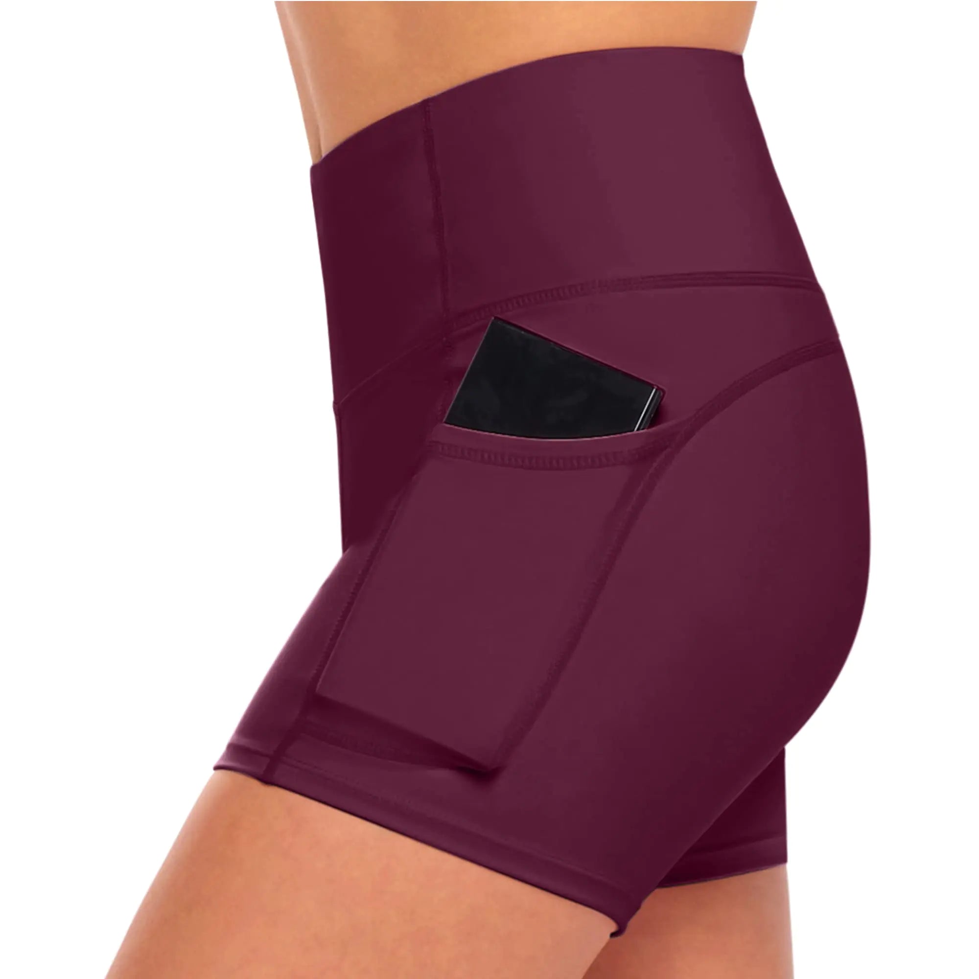 Natural Uniforms Womens High Waist Yoga Shorts with Tummy Control (Burgundy X-Large)