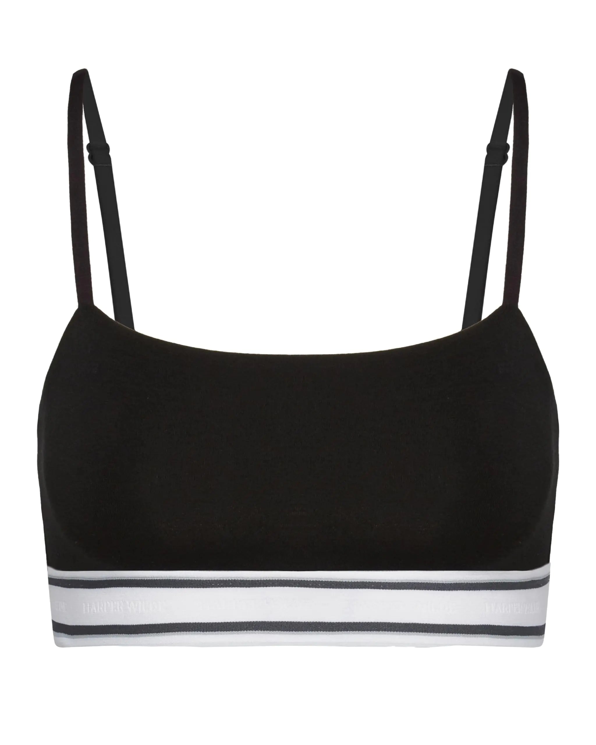 Harper Wilde Cloud Cotton Logo Bandeau Bralette - Ultra-Soft Breathable Cotton Bralette with Adjustable Straps & Elastic Band Black