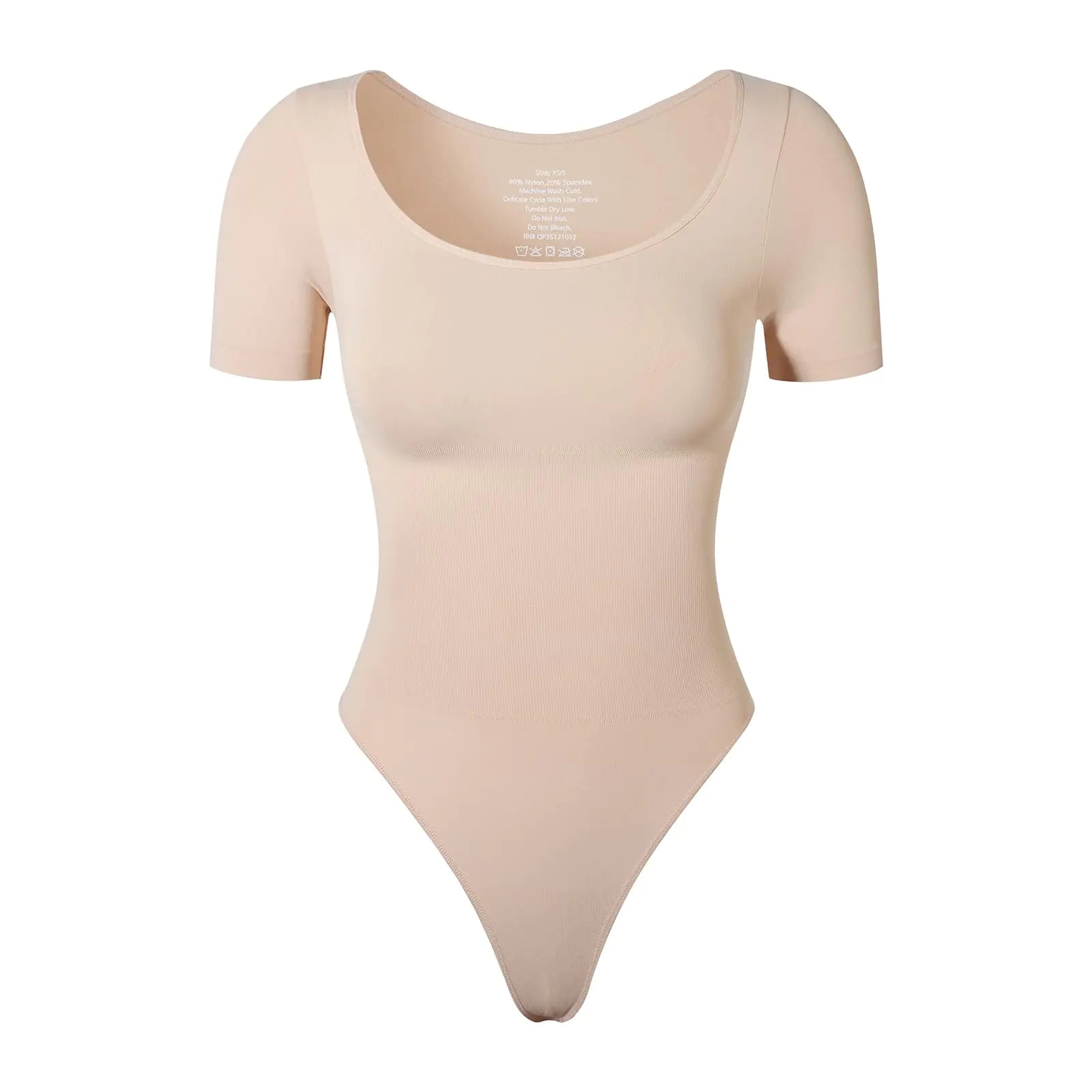 KSKshape Short Sleeve Bodysuit for Women Tummy Control Scoop Neck Shapewear Bodysuit Tshirt TopBeigeXL