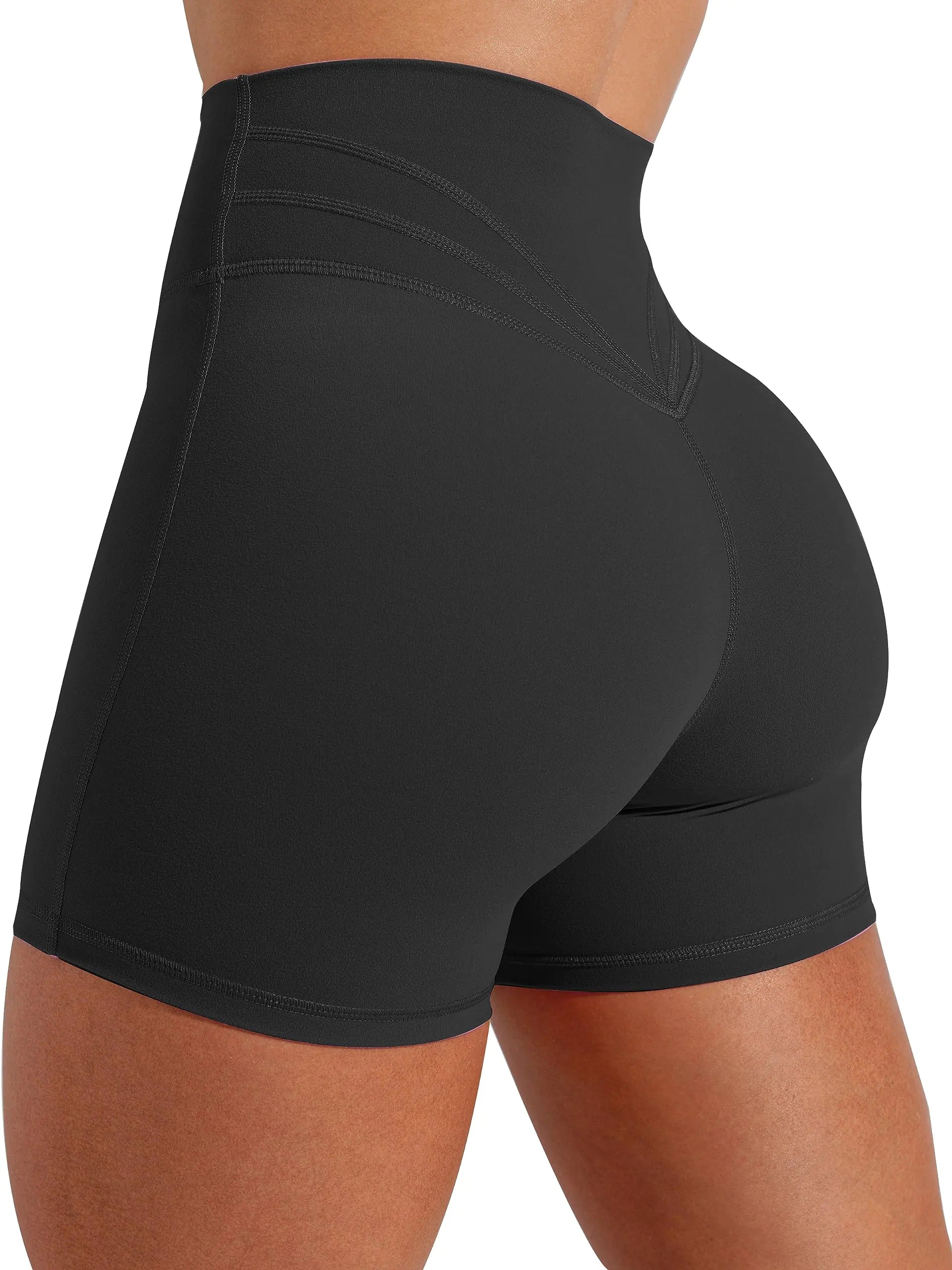 Unthewe Womens Workout Gym Biker Shorts High Waisted Athletic Booty Yoga Shorts with Tummy Control(U801-Black-L)