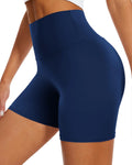 DHSO High Waisted Biker Shorts for Women-5" Tummy Control Fitness Athletic Workout Running Yoga Gym Shorts(Navy BlueSmall-Medium)