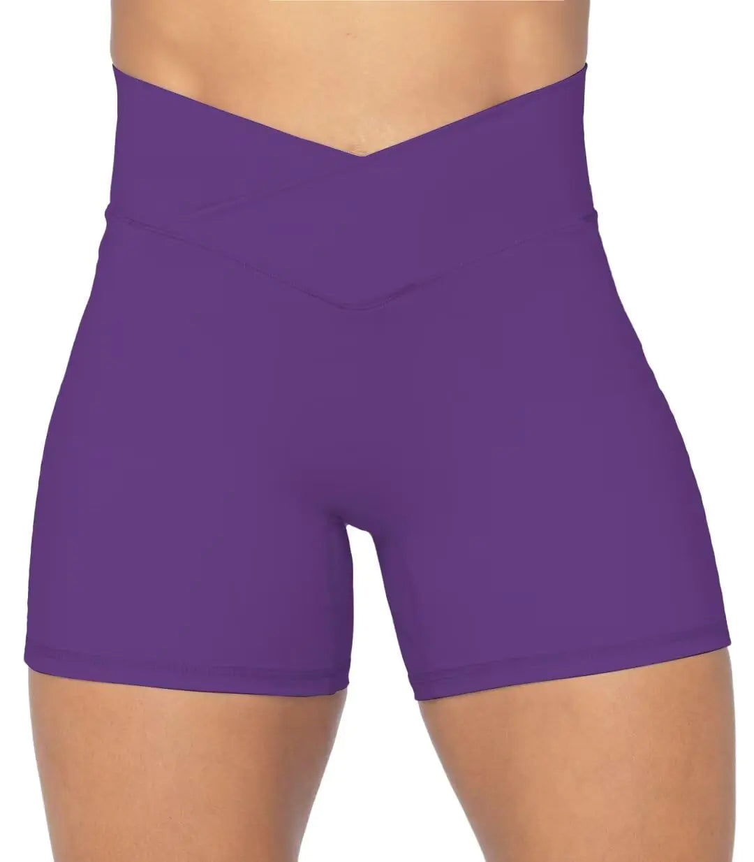 Sunzel Sunzfly Crossover Biker Shorts for Women V Criss Cross High Waist Yoga Workout Gym Shorts with Tummy Control 4" Inseam Petunia X-Large