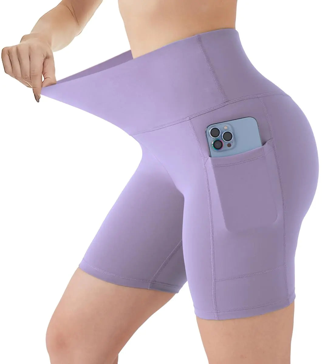 DOTDOG Biker Shorts for Women High Waist Yoga Shorts 6" Inseam Tummy Control Gym Shorts Workout Short with Pockets Running Purple